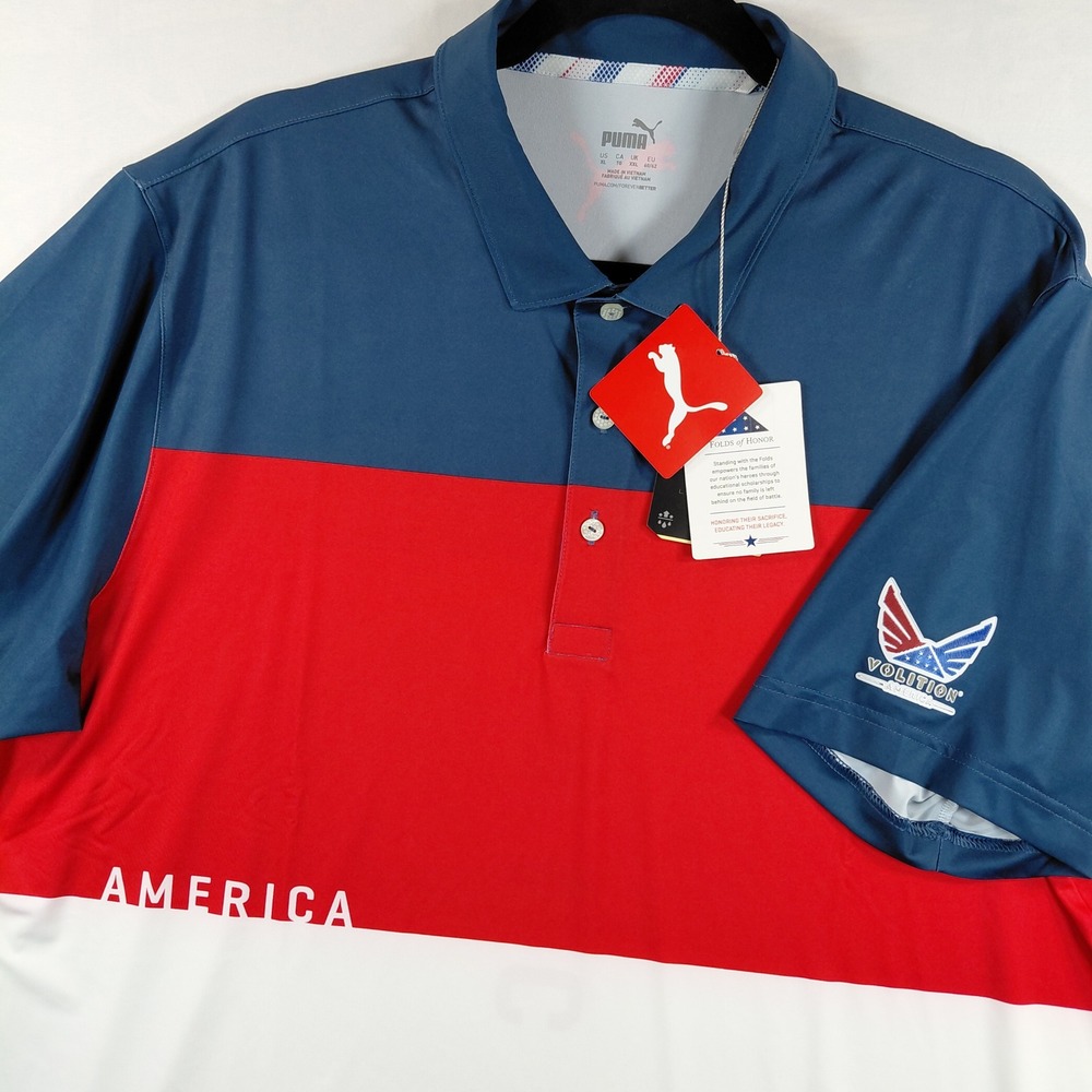 Puma Golf Volition America Polo Shirt Mens XL Red White Blue Patriotic Quiktrip